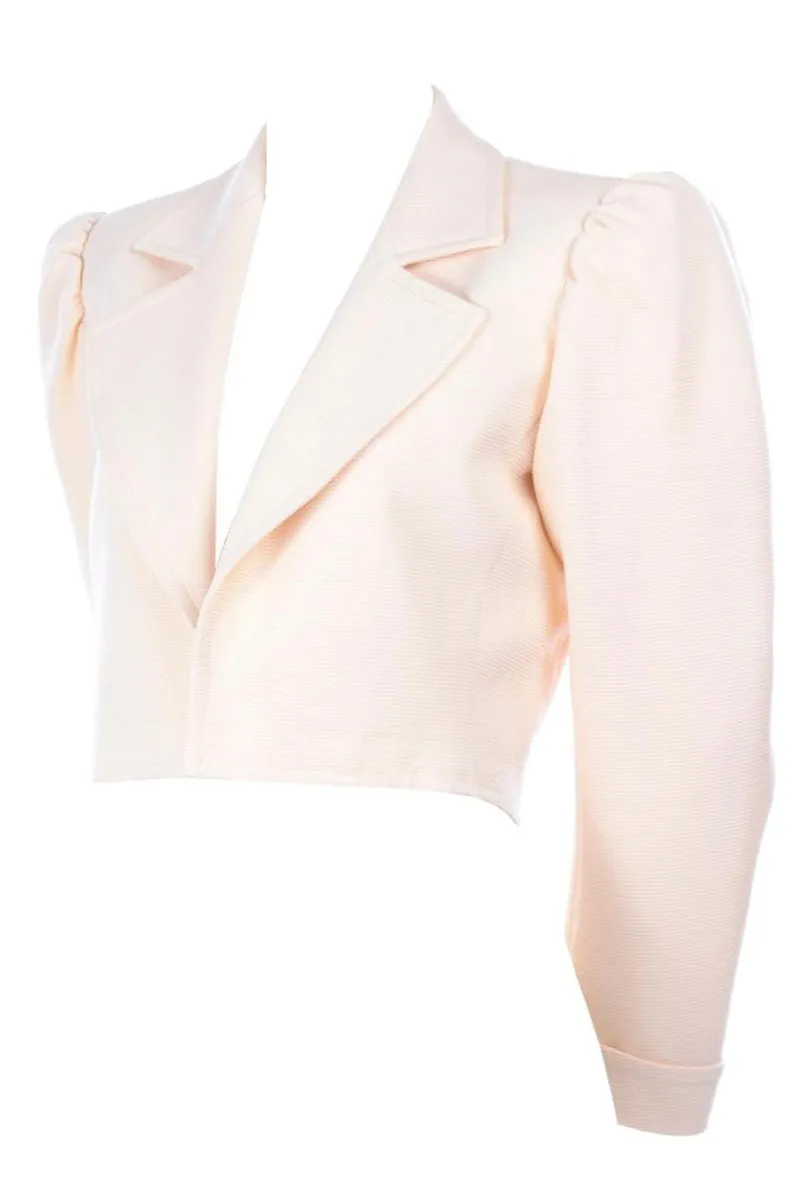 1970s Yves Saint Laurent Cream Open Front Cropped Jacket