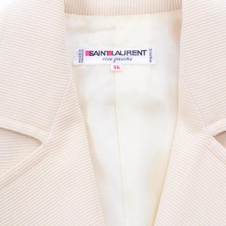 1970s Yves Saint Laurent Cream Open Front Cropped Jacket