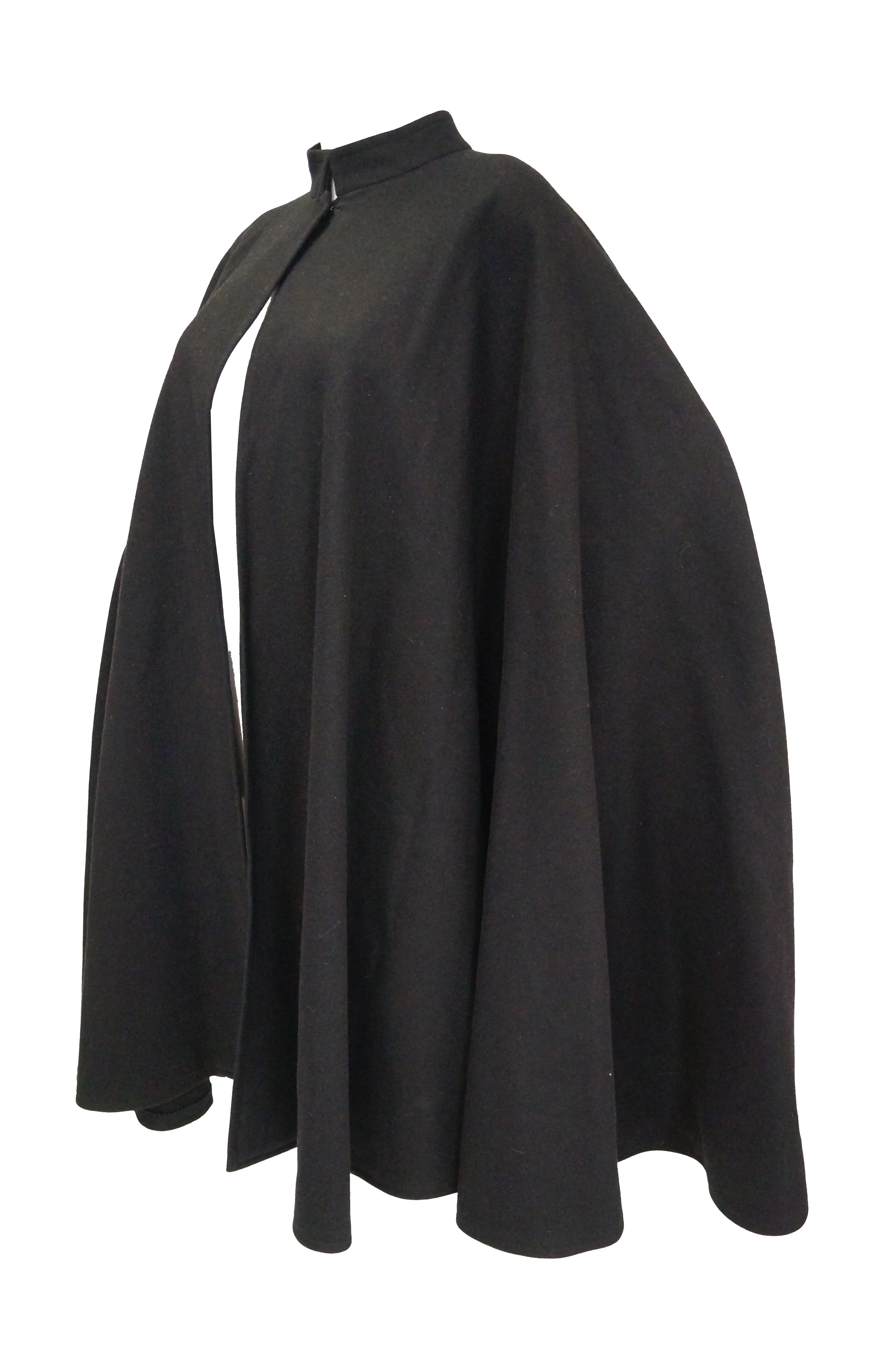 1970s Yves Saint Laurent Mandarin Collar Black Wool Cape