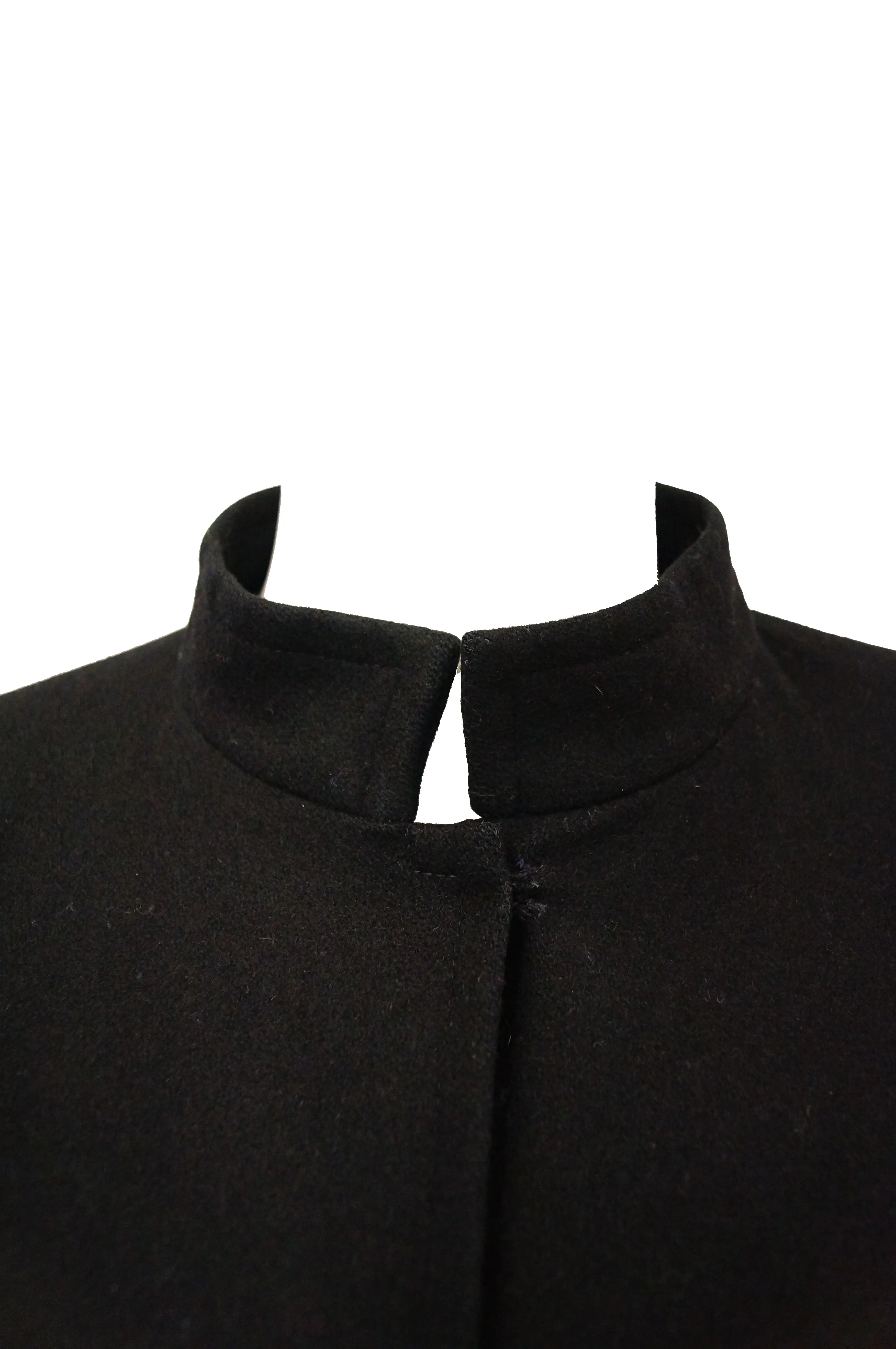 1970s Yves Saint Laurent Mandarin Collar Black Wool Cape