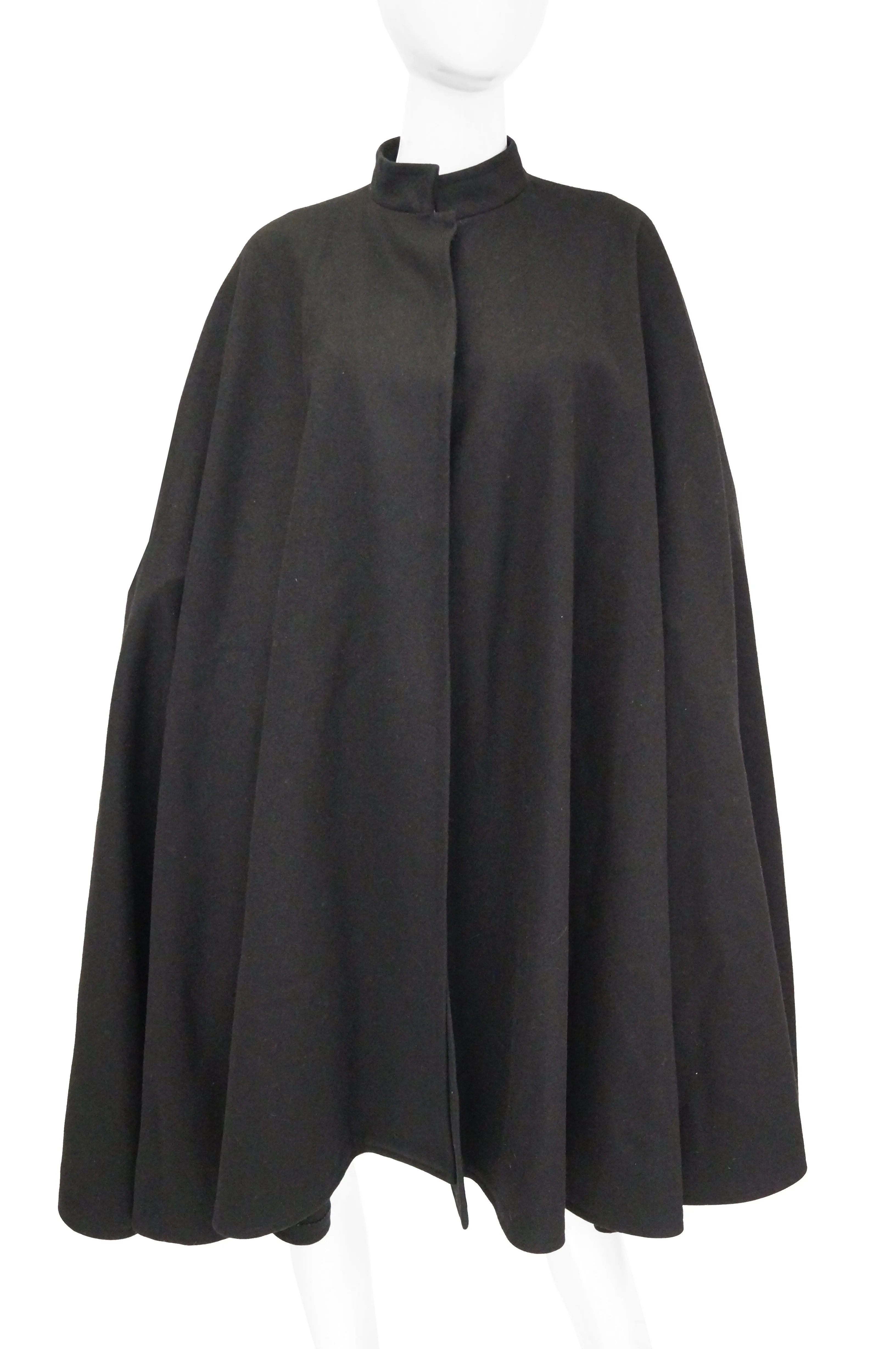 1970s Yves Saint Laurent Mandarin Collar Black Wool Cape