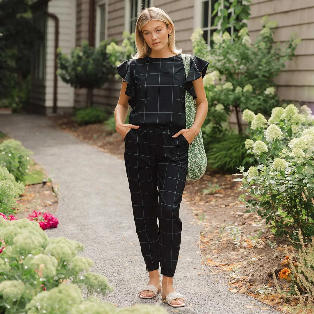 9 to 9 Jumpsuit, Black Windowpane