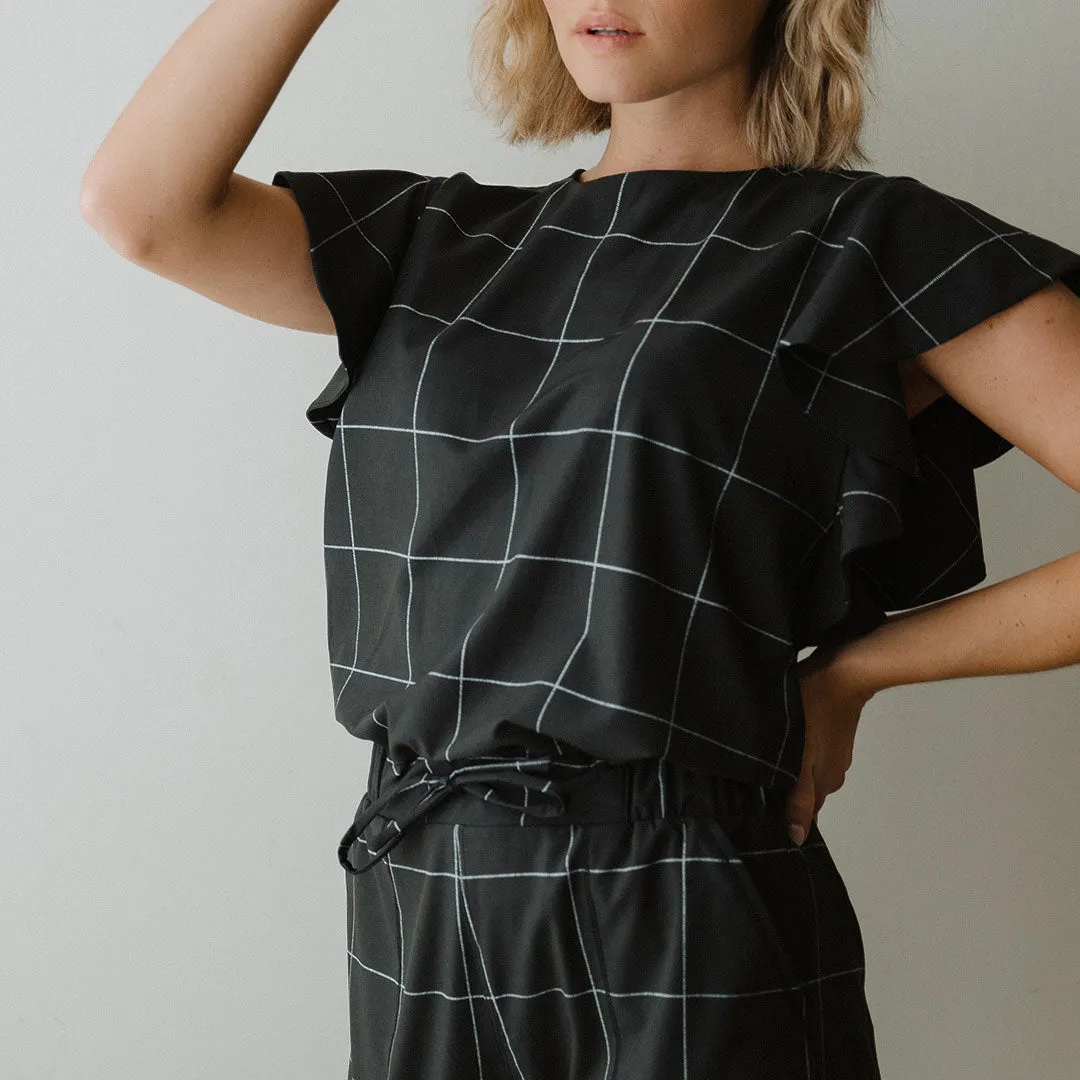 9 to 9 Jumpsuit, Black Windowpane