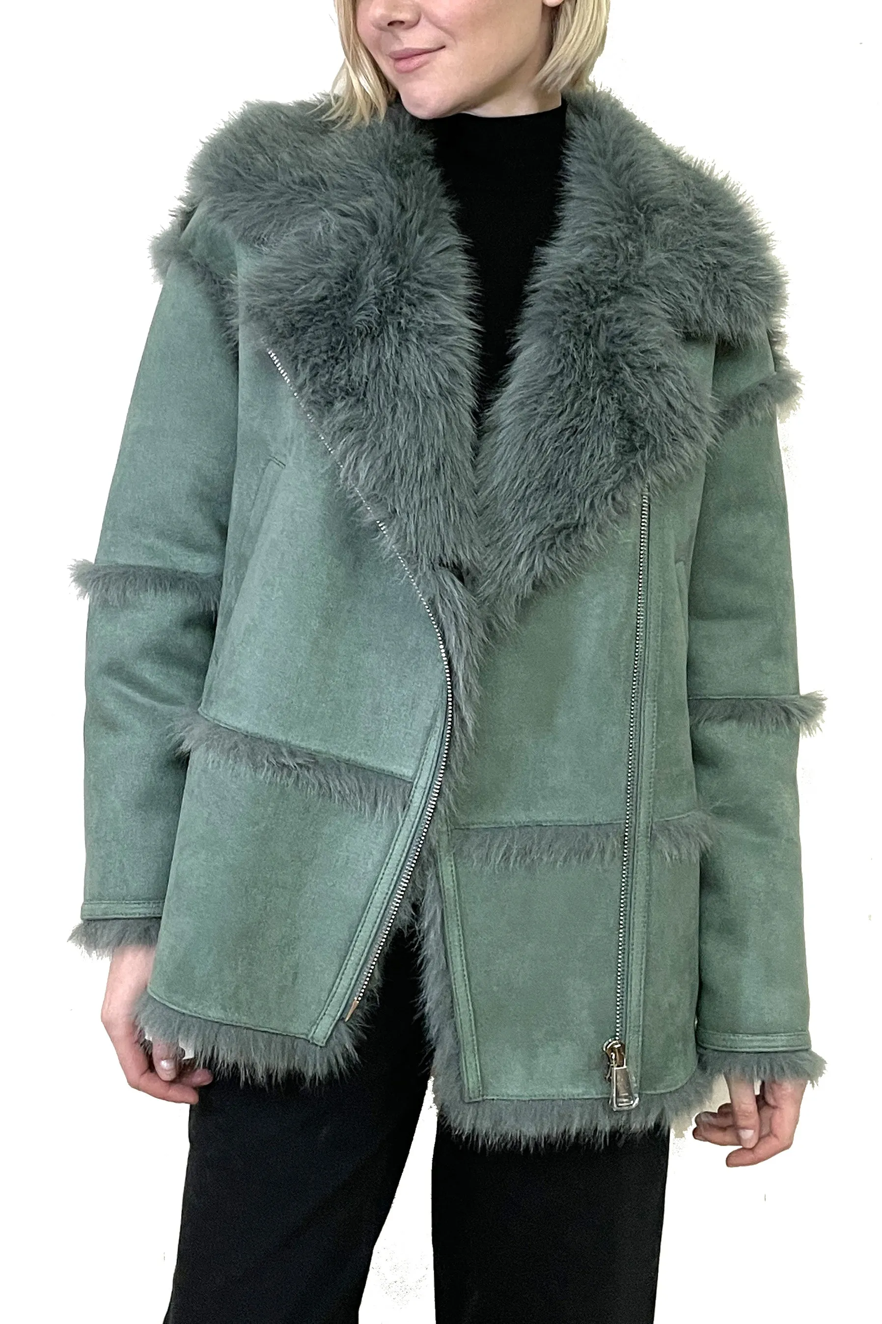 ANNECY - Faux Toscana Shearling & Faux Suede Zip Jacket