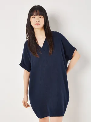 Apricot Textured Cotton Oversized T-Shirt Dress