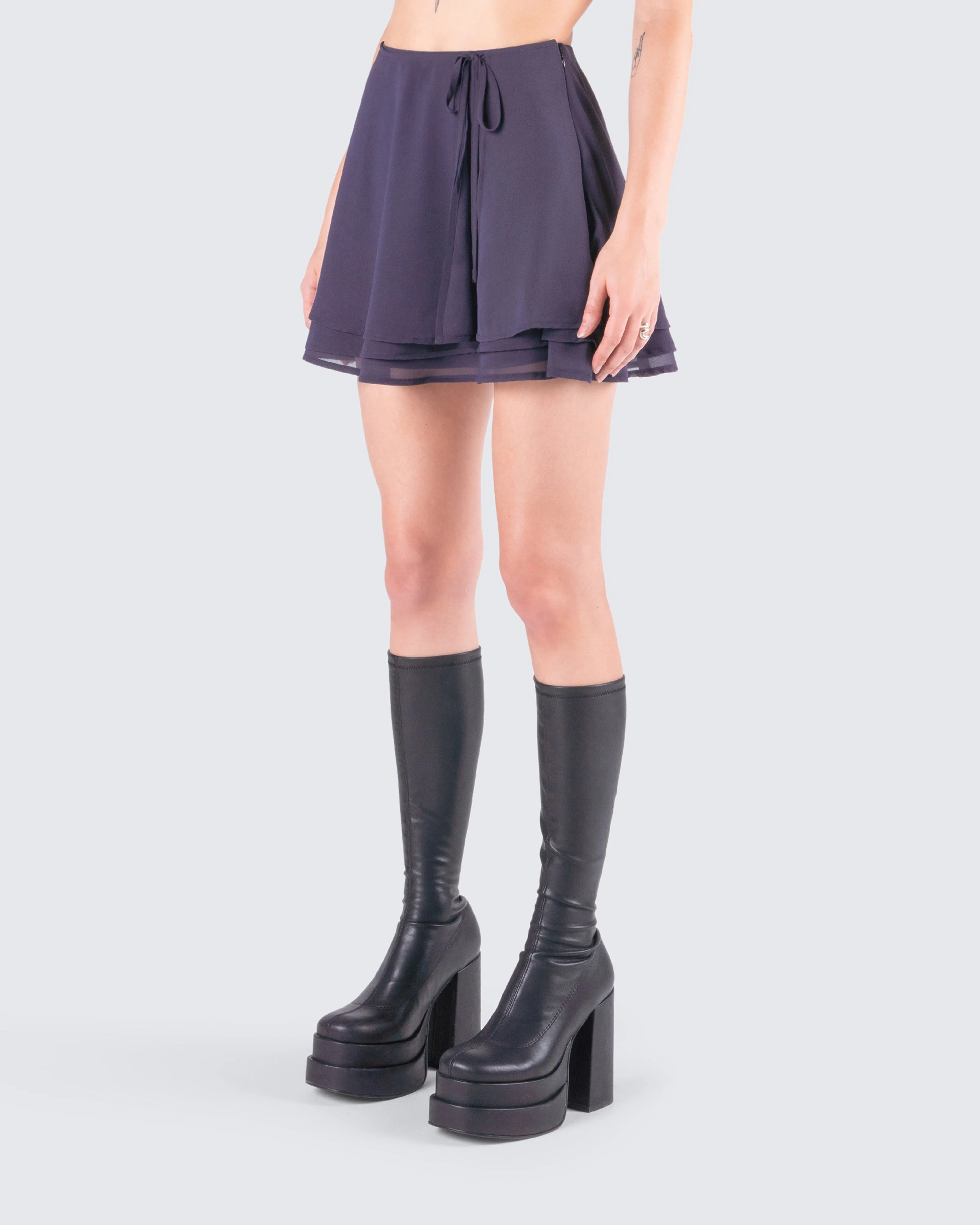 Arpana Charcoal Layered Mini Skirt