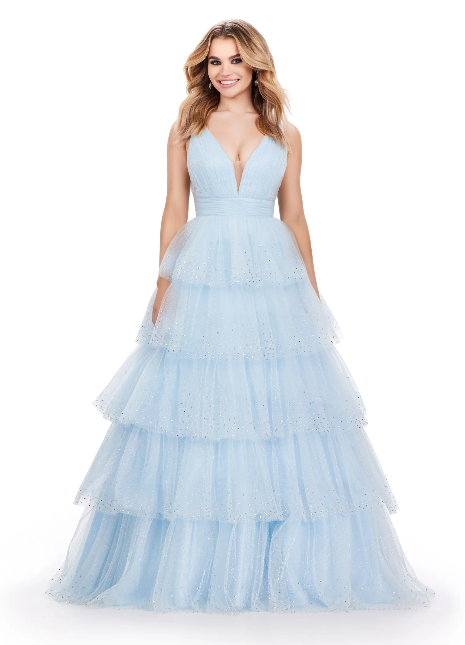 Ashley Lauren 11672 Long Layered Tulle Crystal Ball Gown Prom Dress Formal Pageant