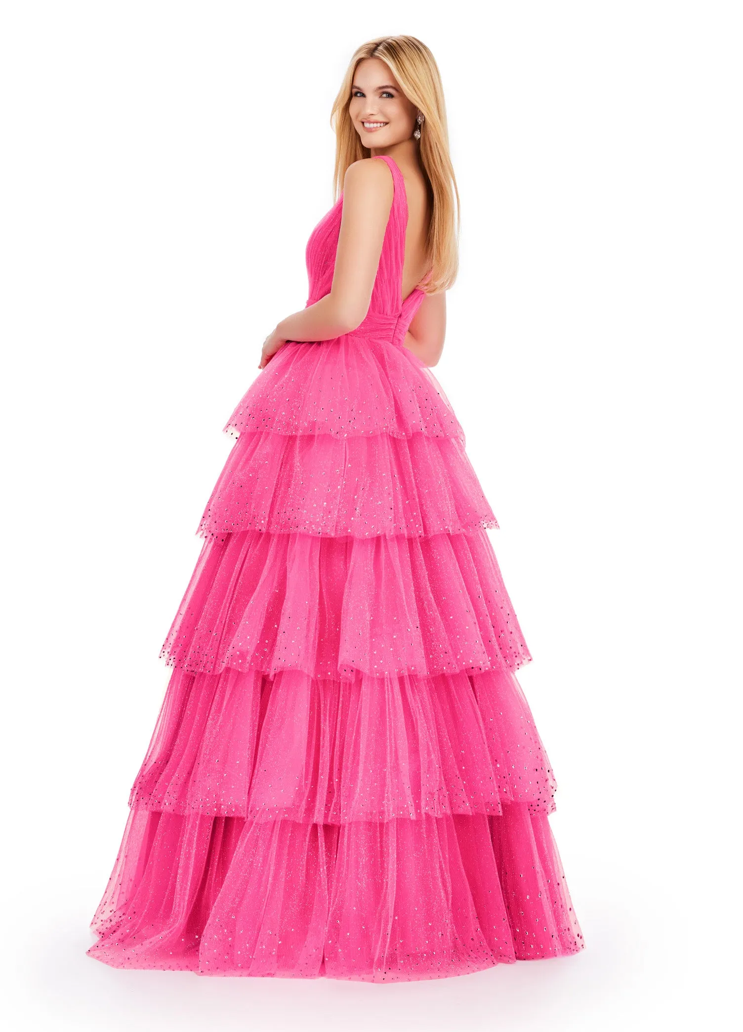 Ashley Lauren 11672 Long Layered Tulle Crystal Ball Gown Prom Dress Formal Pageant