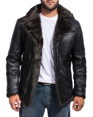 Aviator RAF Faux Shearling Black Leather Jacket