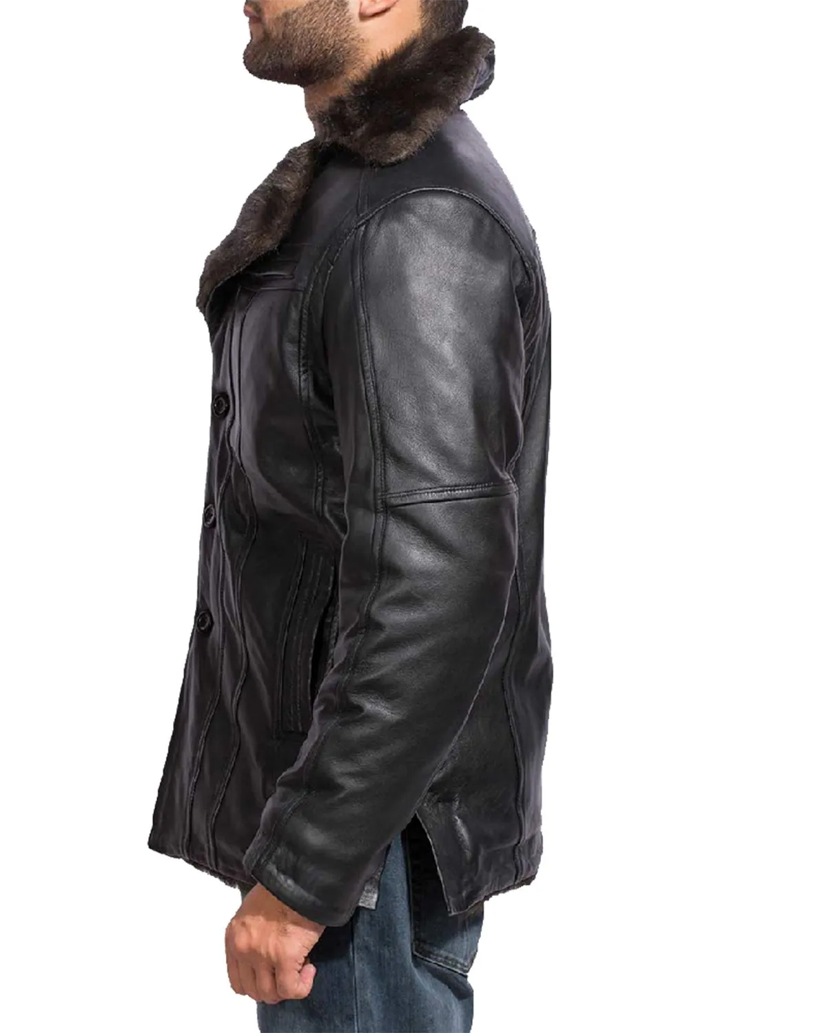 Aviator RAF Faux Shearling Black Leather Jacket