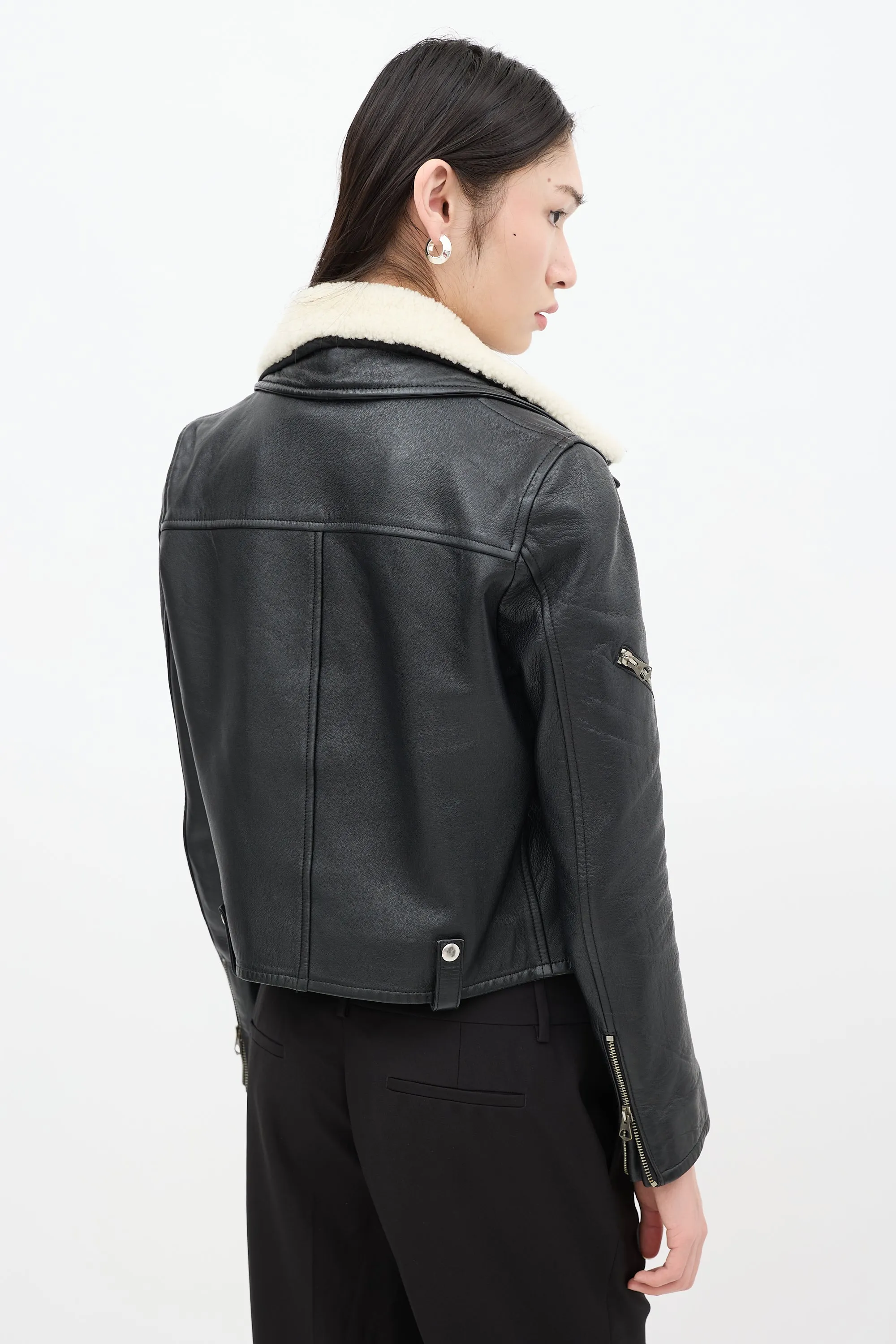 Black Leather Shearling Moto Jacket