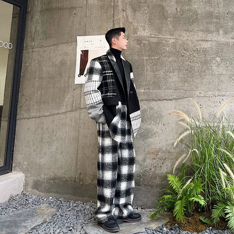 Black Plaid Big Size Casual Woolen Coat