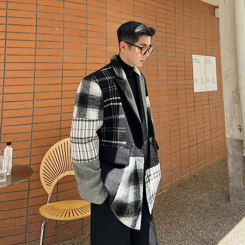 Black Plaid Big Size Casual Woolen Coat