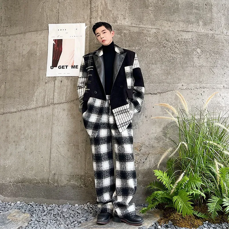 Black Plaid Big Size Casual Woolen Coat