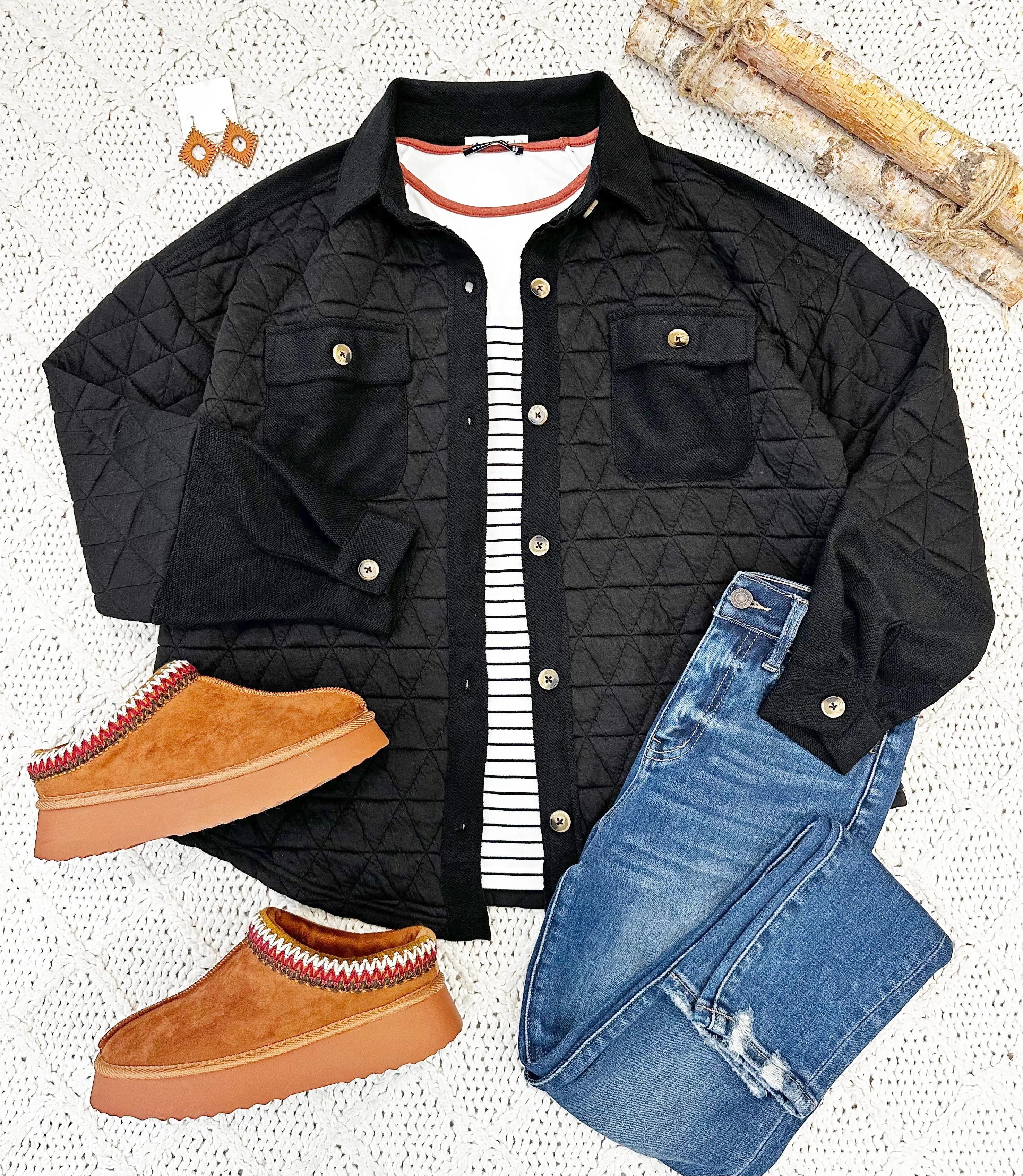 Black Quilted Relaxed Fit Shacket