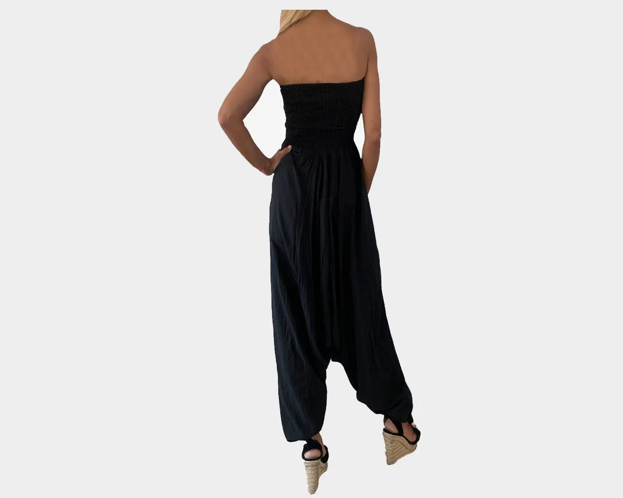 Black Strapless Jumpsuit- The Malibu