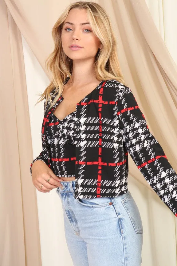 Black Tartan Plaid Cropped Blazer*