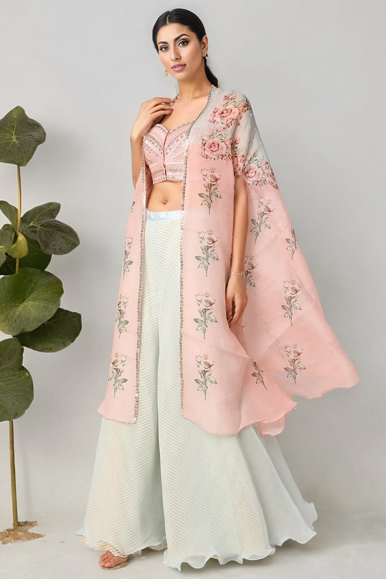 Blush Pink Embroidered & Printed Palazzo Pant Set