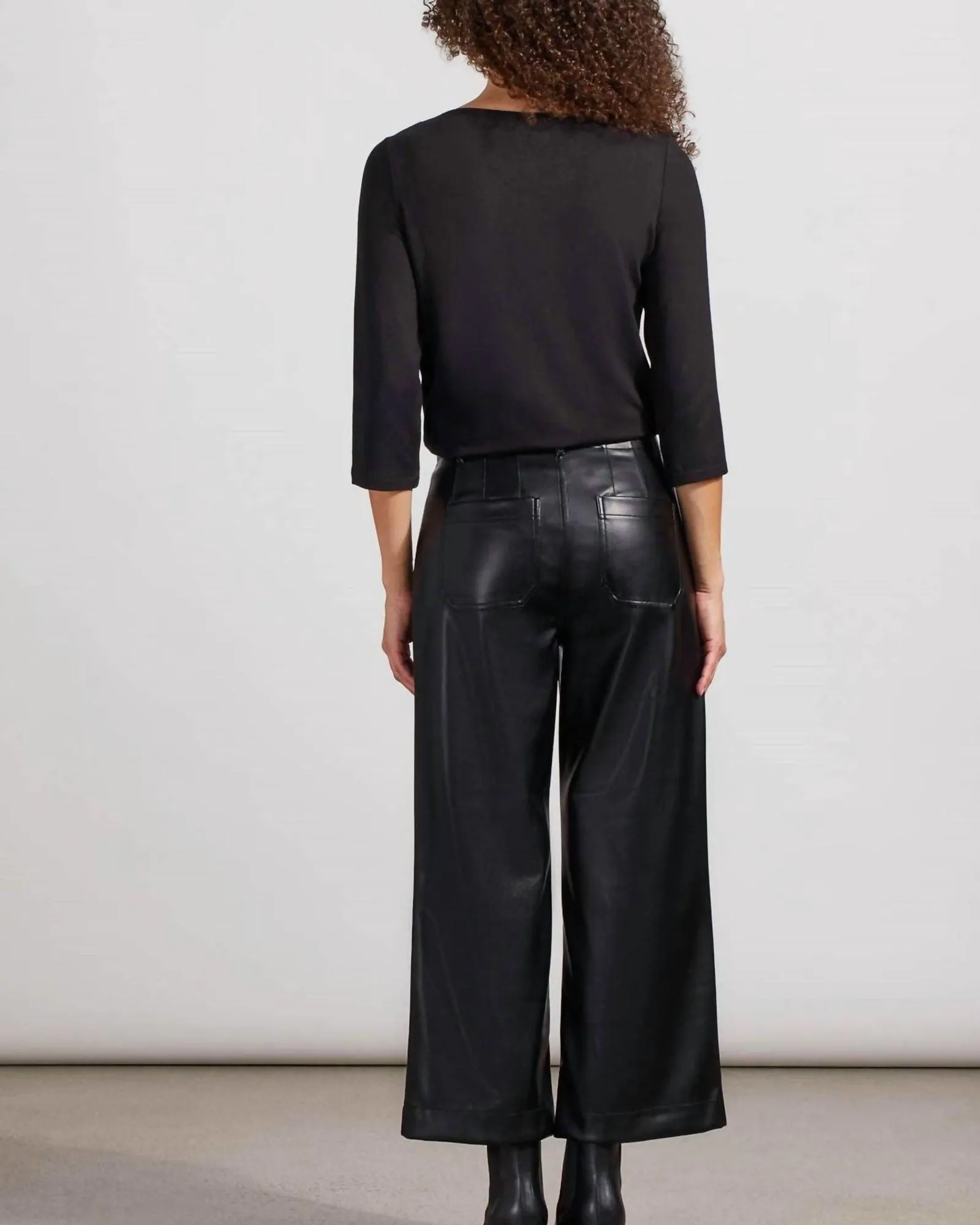 Brooke Hugging Faux Leather Wide Leg Crop Pant In Black | Black