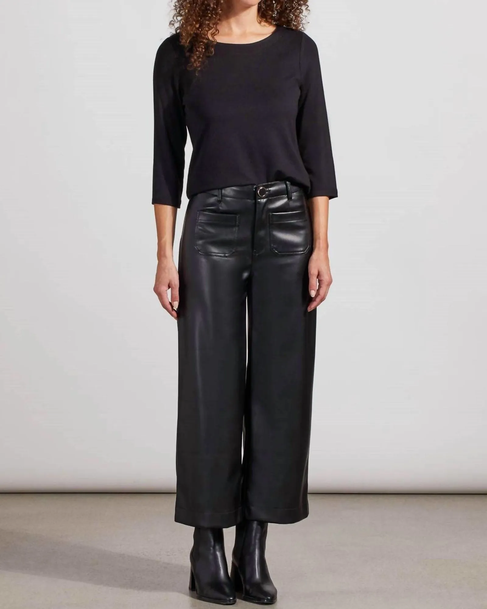 Brooke Hugging Faux Leather Wide Leg Crop Pant In Black | Black