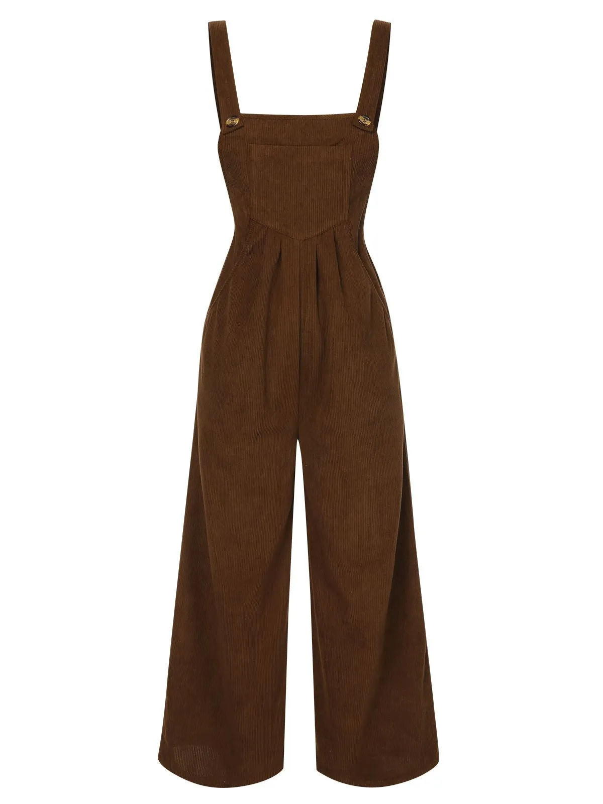 Brown 1930s Solid Corduroy Bib Jumpsuit