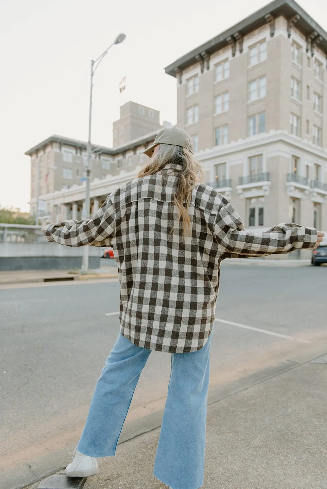 Brown Checker Button Down Shacket