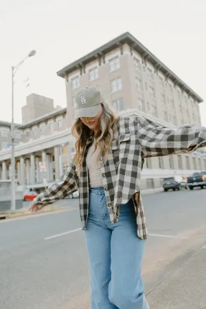 Brown Checker Button Down Shacket