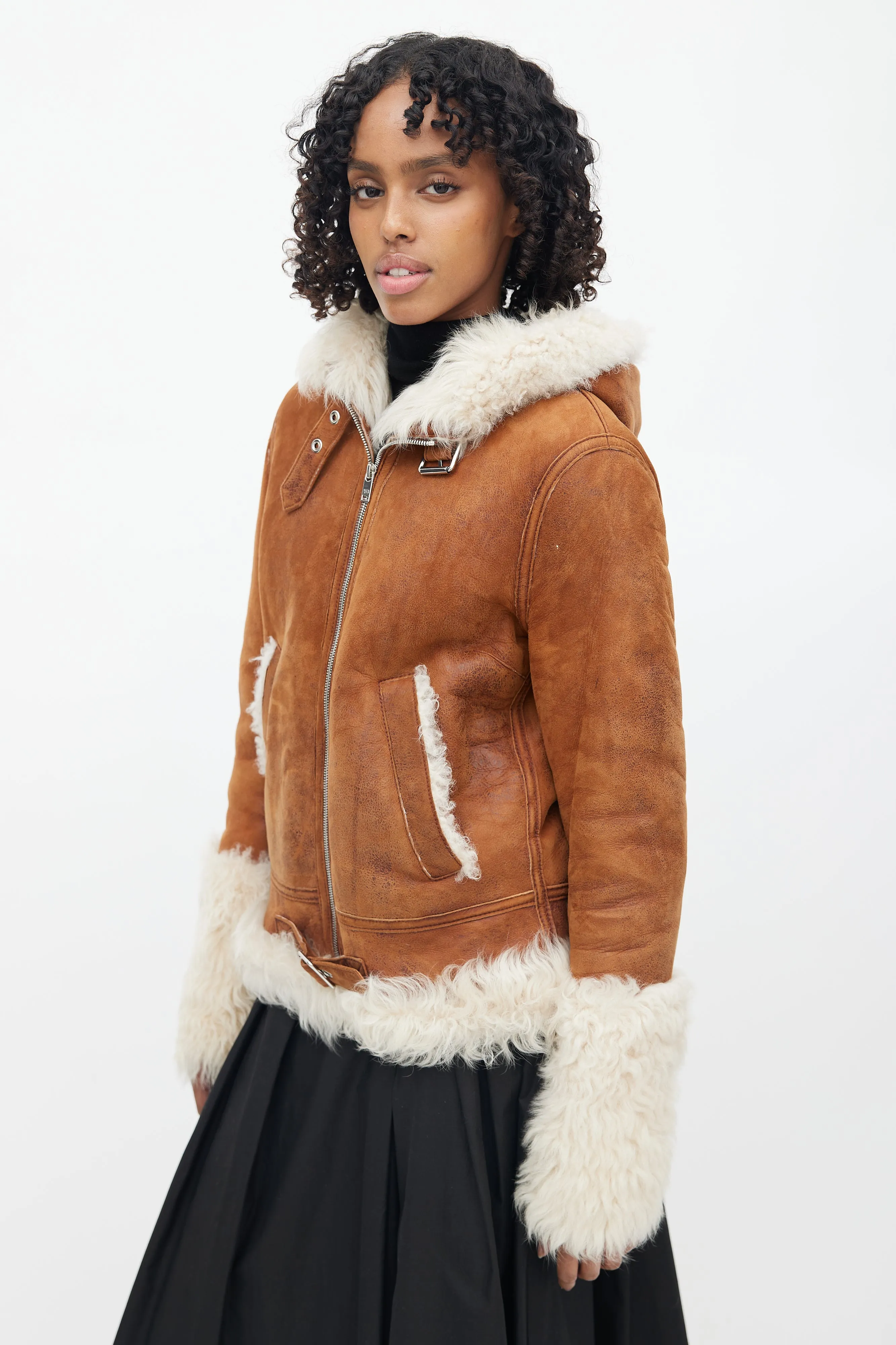 Brown Distressed Suede & Shearling Jacket