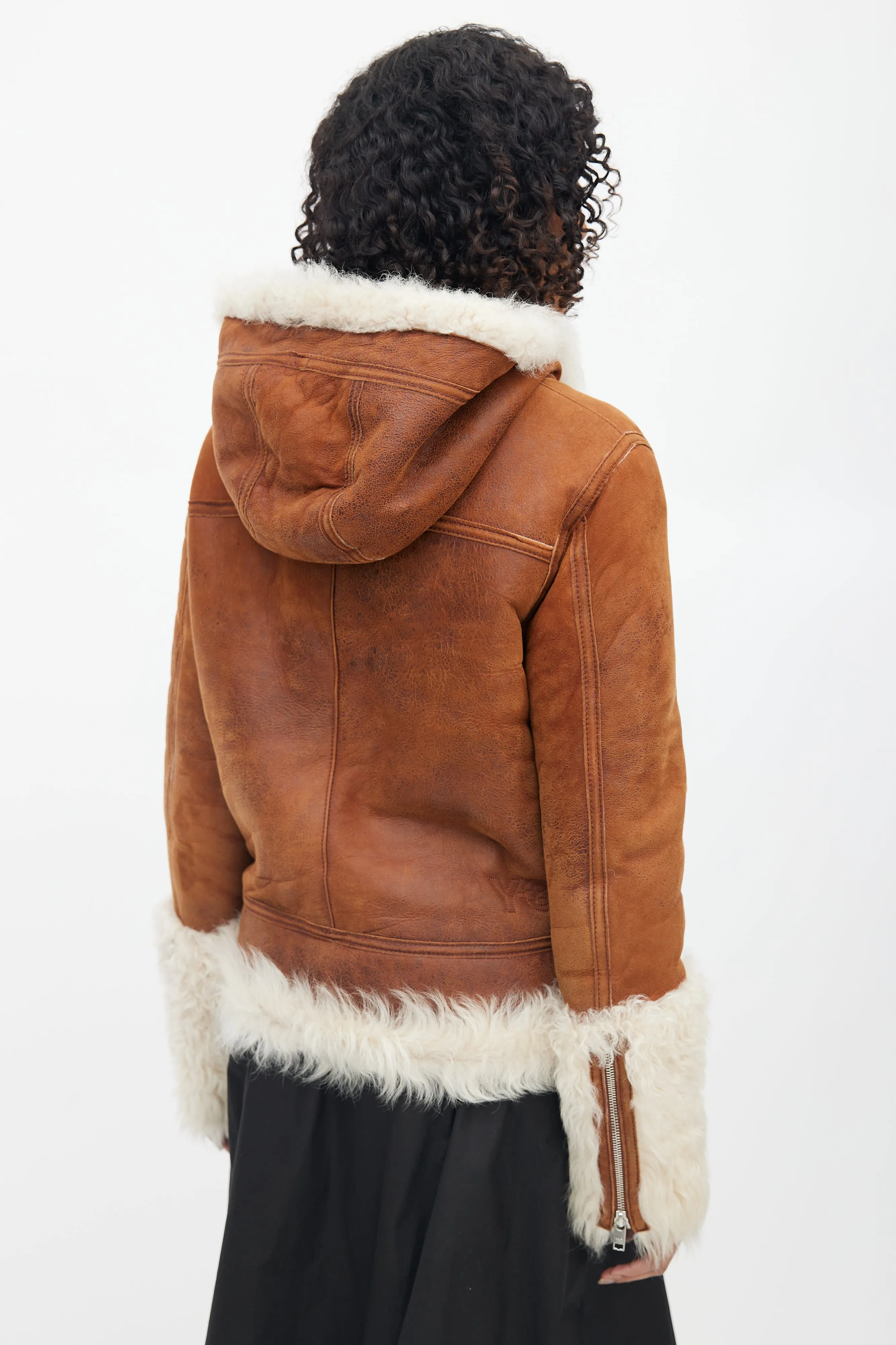 Brown Distressed Suede & Shearling Jacket