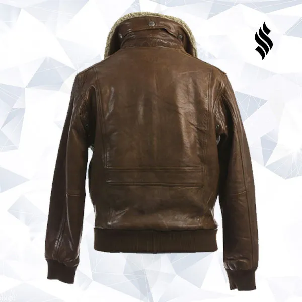 BROWN LEATHER AVIATOR JACKET WITH BADGES