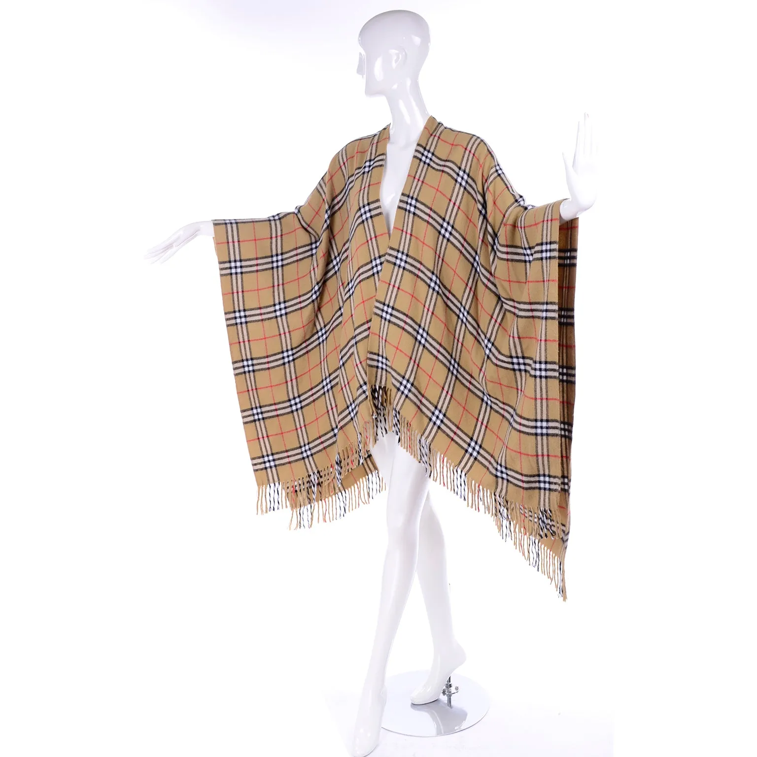 Burberrys Vintage Nova Check Plaid Cape w/ Fringe