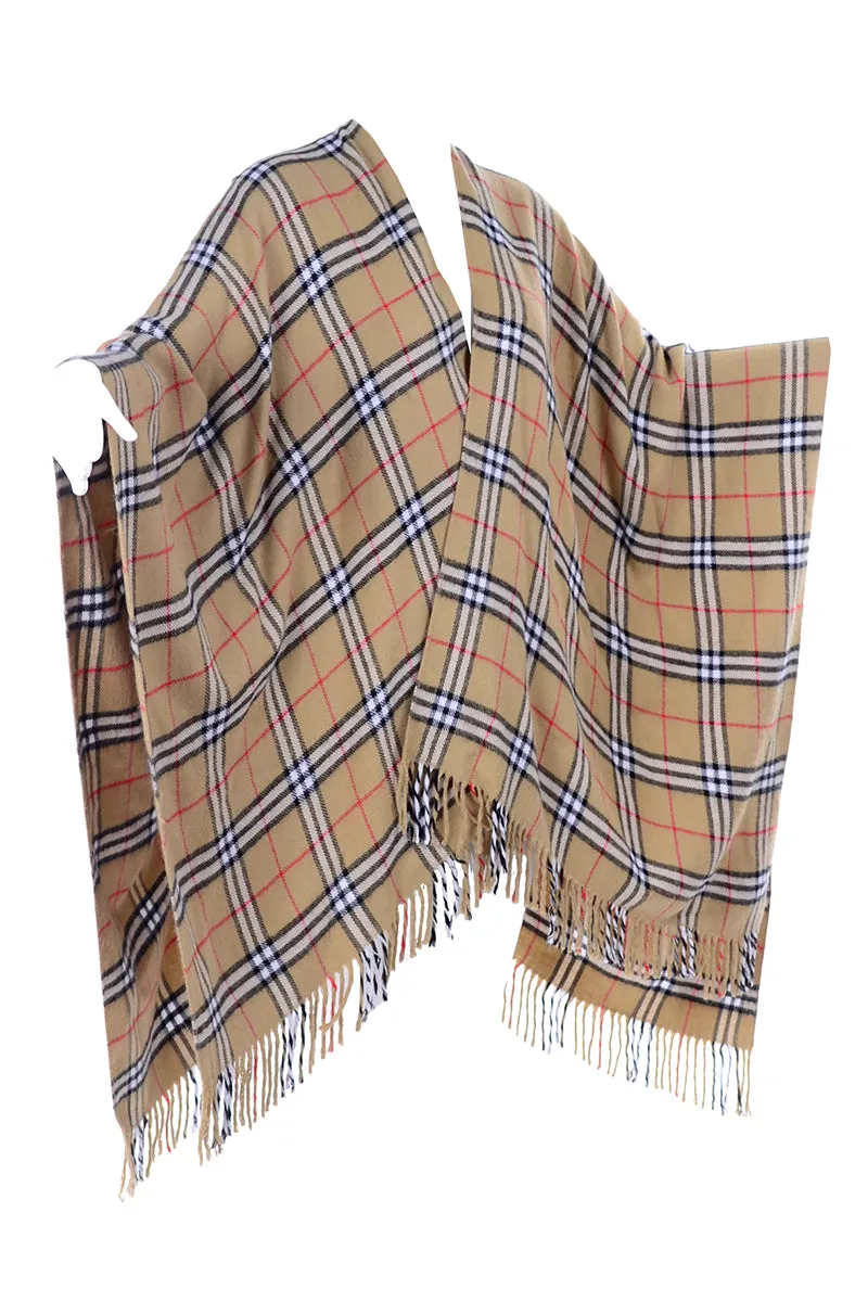 Burberrys Vintage Nova Check Plaid Cape w/ Fringe