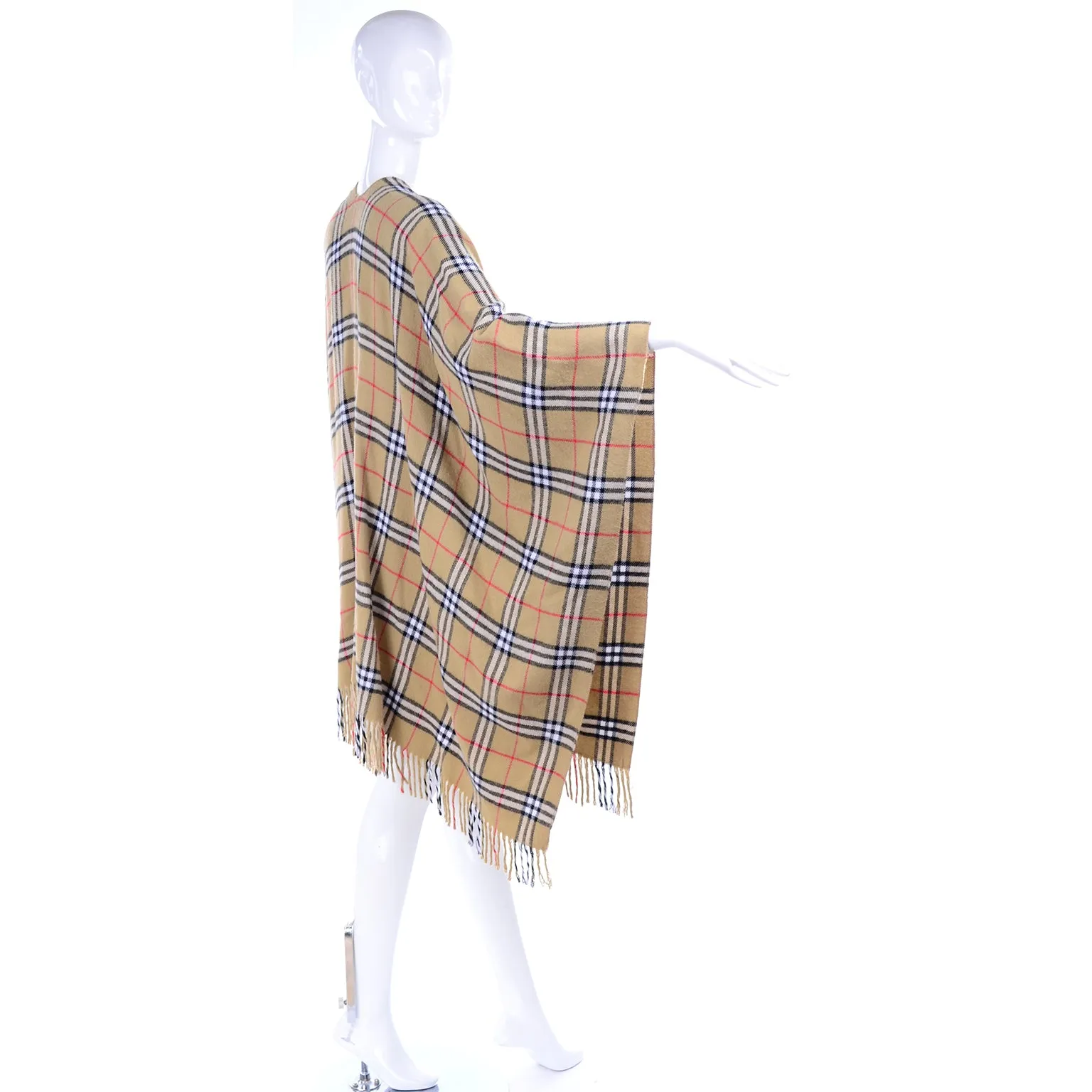 Burberrys Vintage Nova Check Plaid Cape w/ Fringe