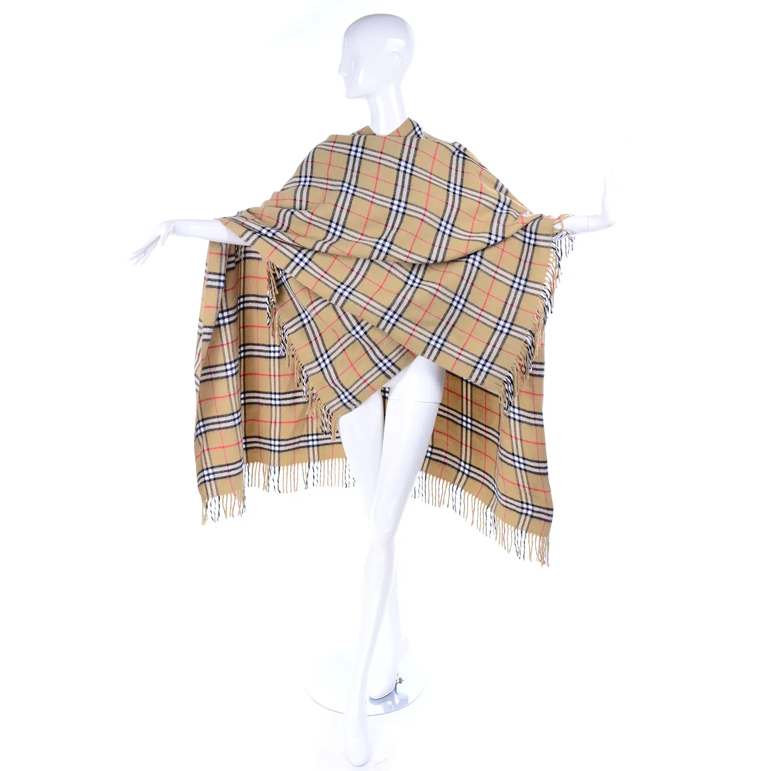 Burberrys Vintage Nova Check Plaid Cape w/ Fringe