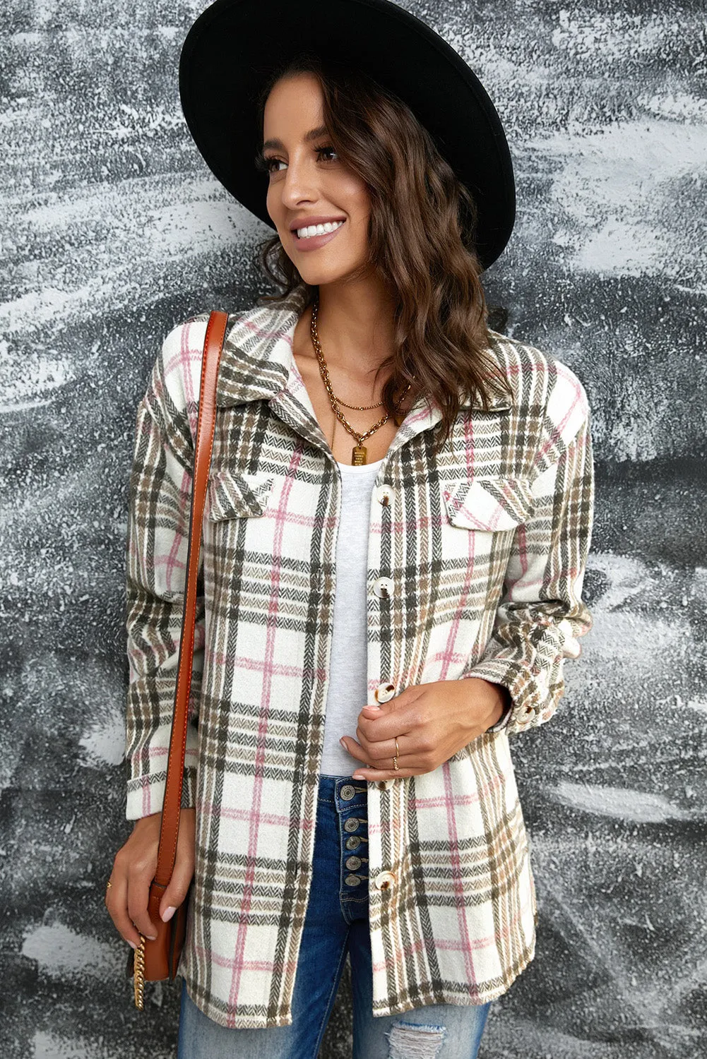 Buttoned Turn Down Collar Plaid Shacket