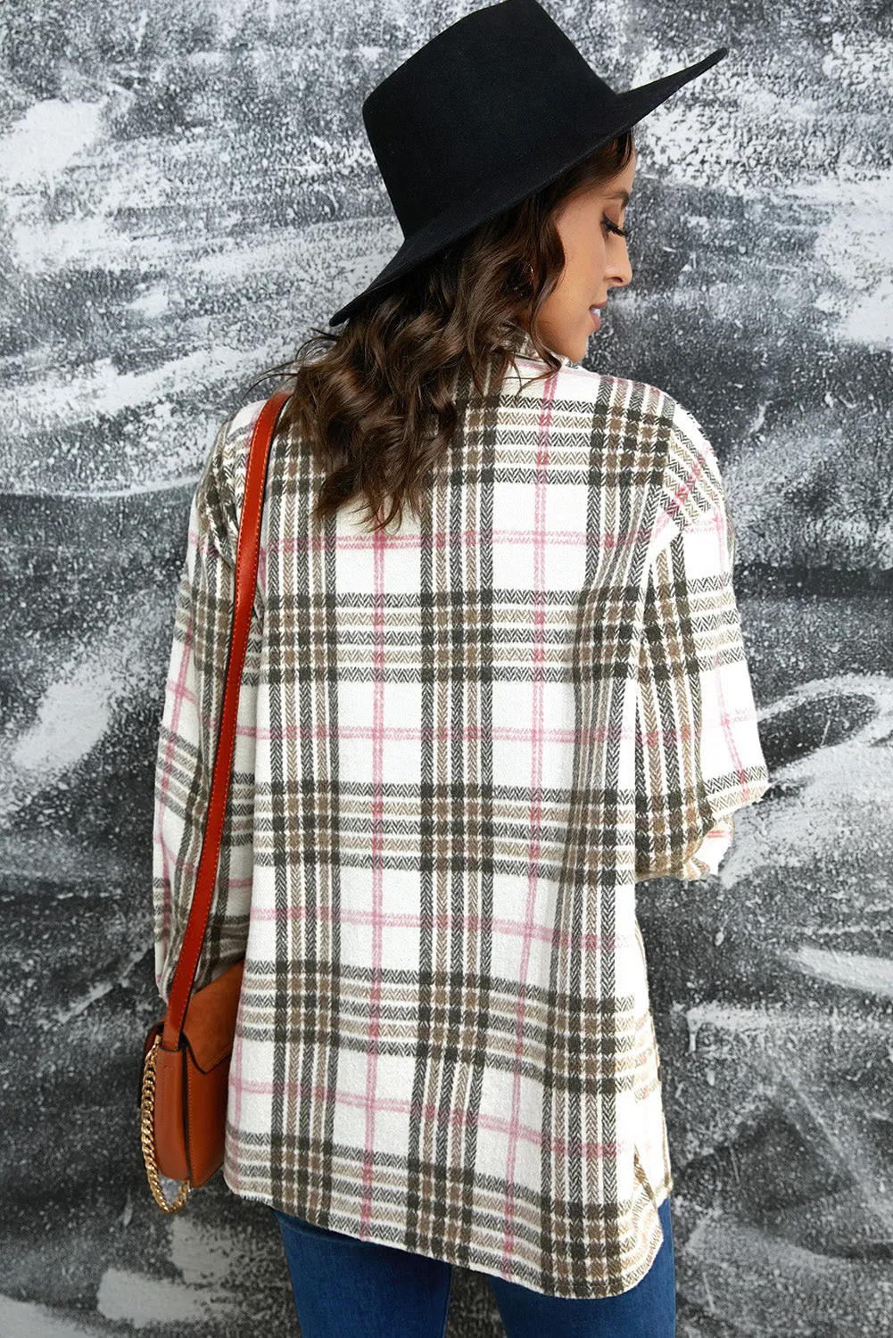 Buttoned Turn Down Collar Plaid Shacket