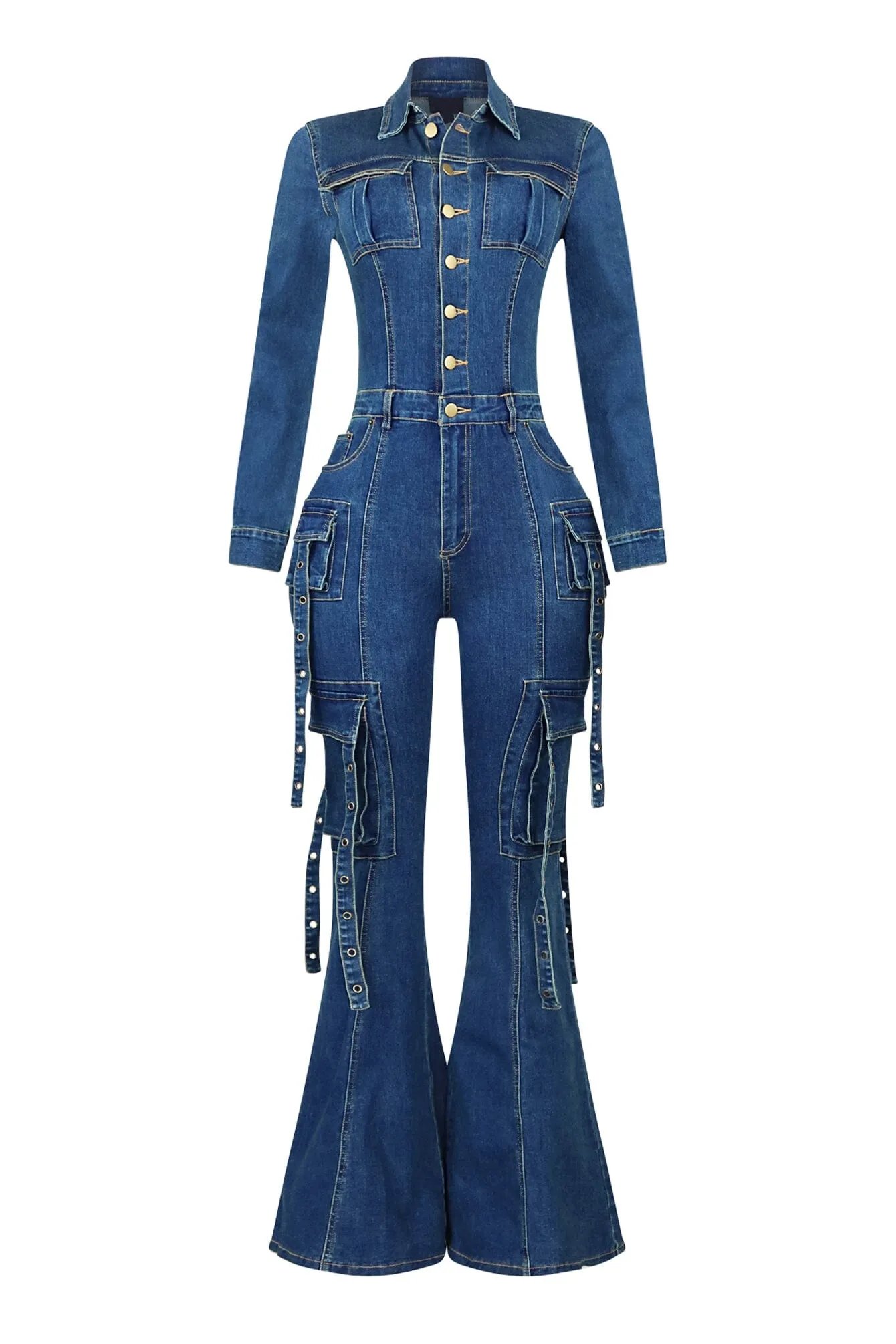 Celene Flare Hem Denim Jumpsuit