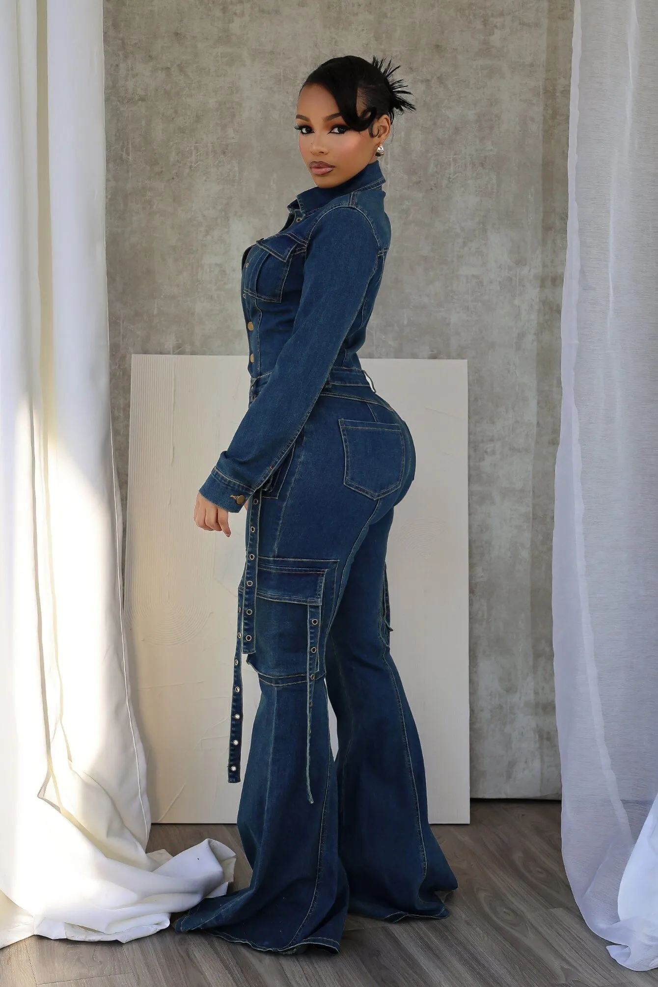 Celene Flare Hem Denim Jumpsuit