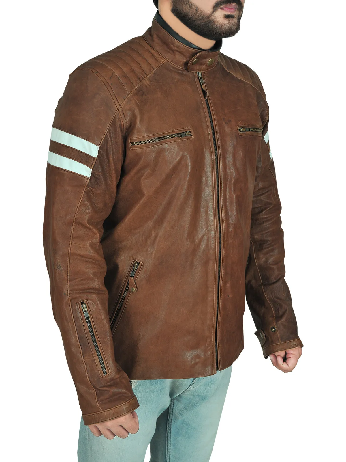 Classic Brown Leather Biker Jacket