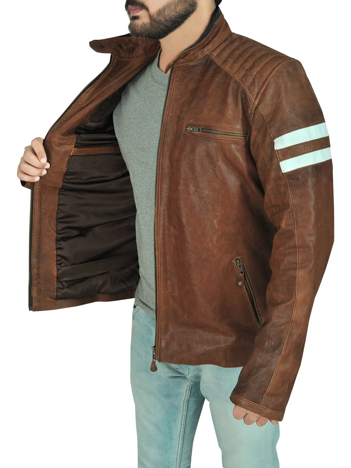 Classic Brown Leather Biker Jacket