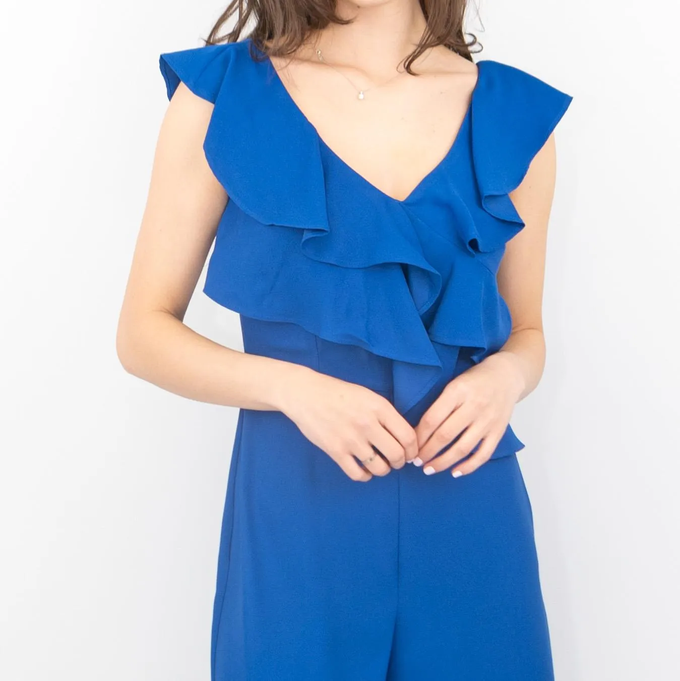 Coast Jojo Ruffle Cobalt Blue Sleeveless V-Neck Jumpsuit