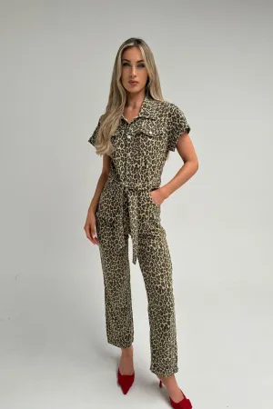 Cora Short Sleeve Jumpsuit In Leopard Print