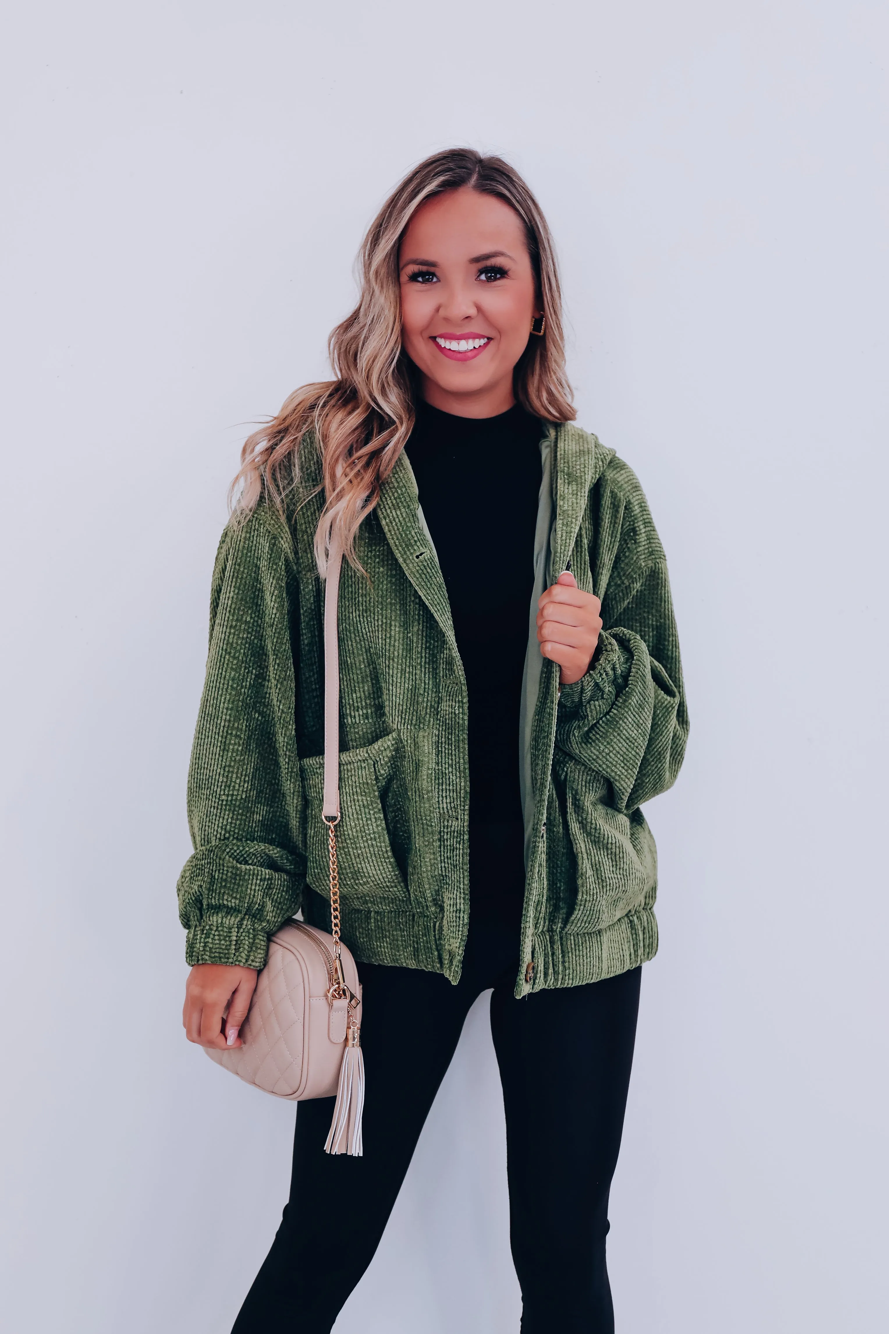 Coty Corduroy Cropped Jacket - Dark Olive