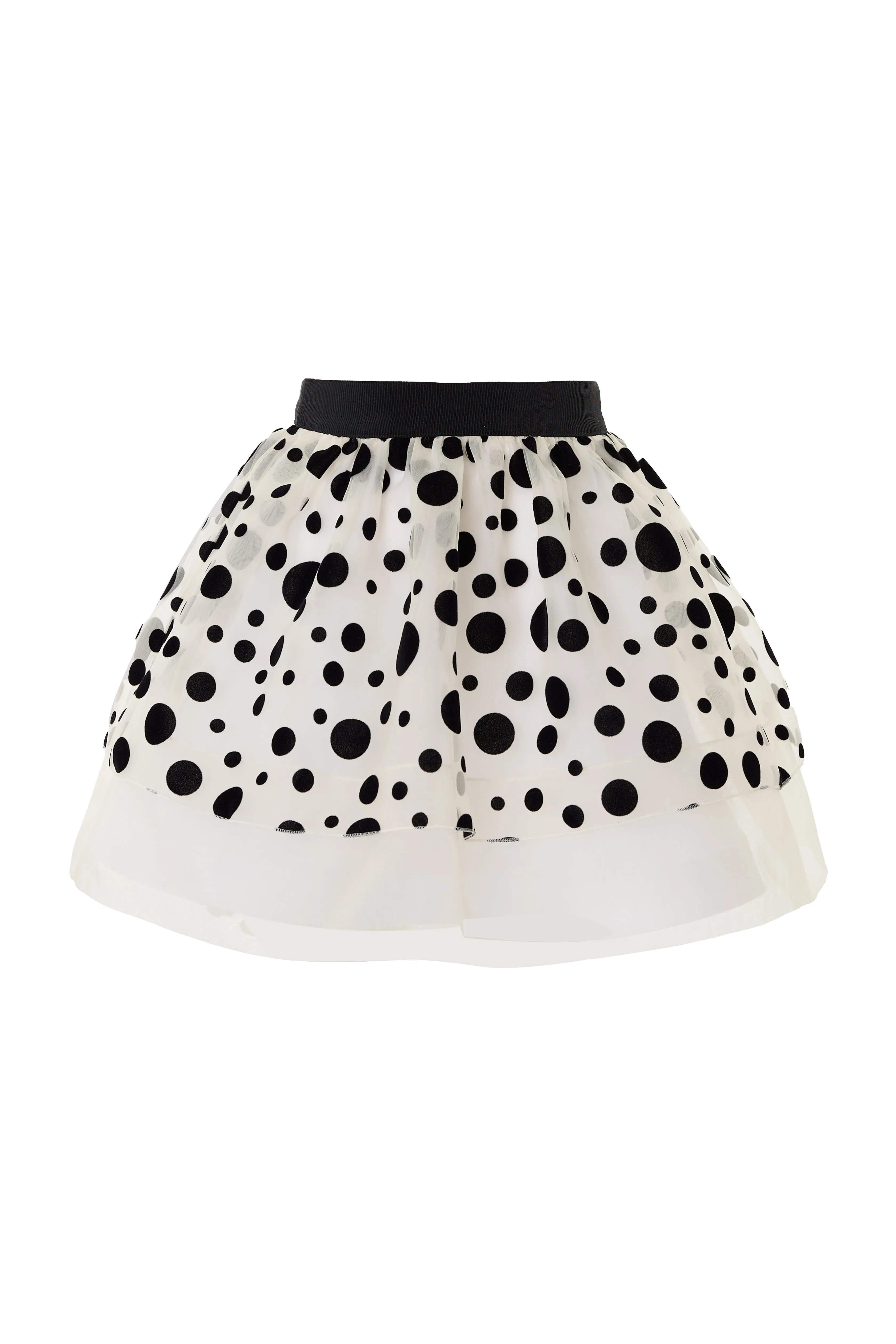 Cream Flock Polka-Dot Organza Skirt