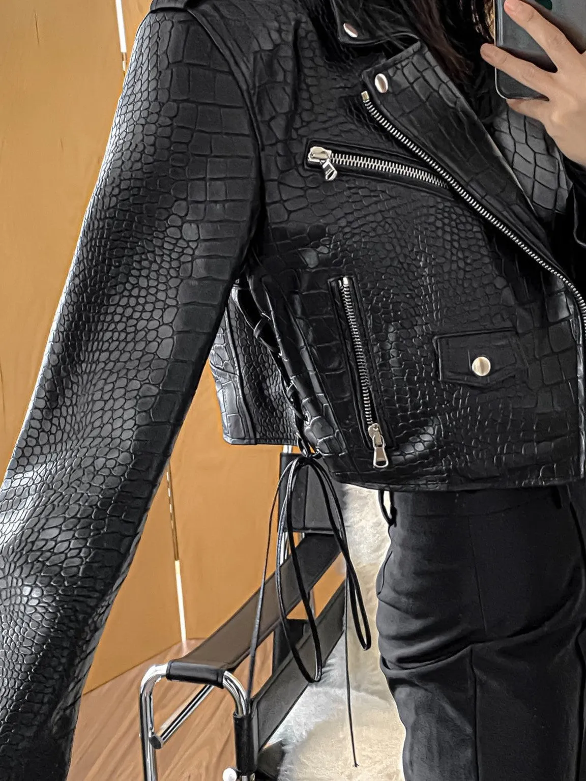 CROC LEATHER BIKER JACKET