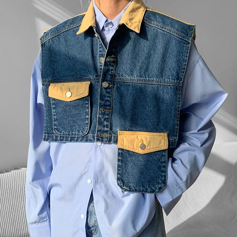 Cropped Denim Vest Jacket