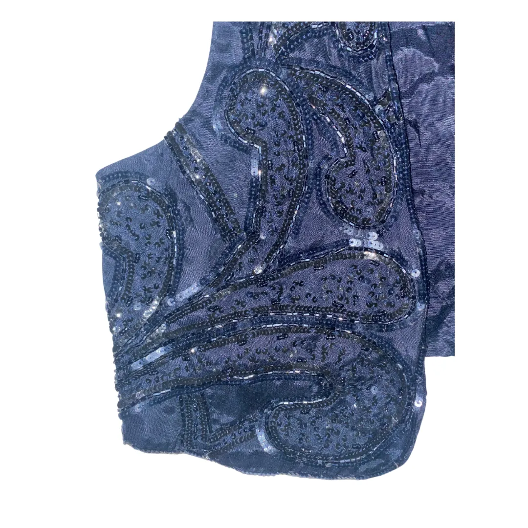 Cropped Sequins Waistcoat Navy SIZE S