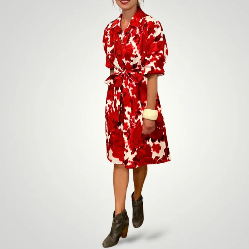 Dahlia Red Cotton Shirt Dress