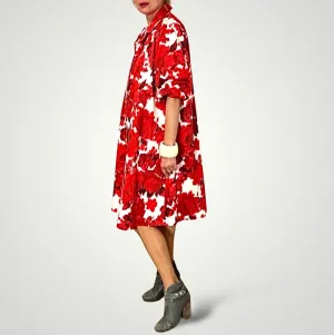 Dahlia Red Cotton Shirt Dress