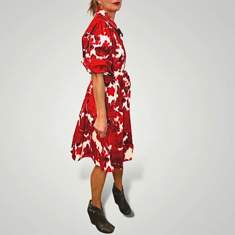 Dahlia Red Cotton Shirt Dress